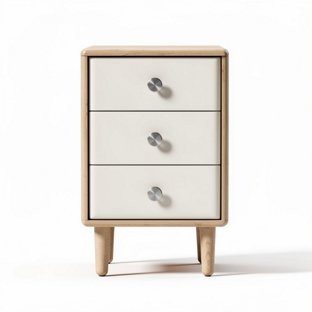 Modern nightstand with three drawers and natural wood legs 40 x 40 x 60cm