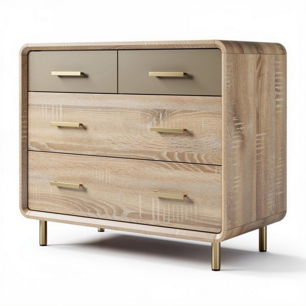 Wooden dresser with three drawers and gold handles 80 x 40 x 70cm
