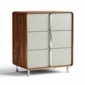 Wooden storage cabinet with four drawers and glass front 80 x 40 x 90cm