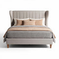 Fabric upholstered bed frame with wingback headboard in light gray 200 x 160 x 120cm