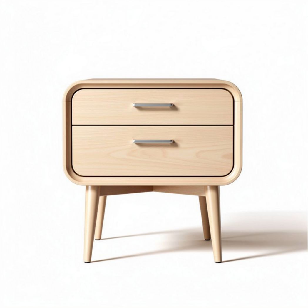 Modern wooden nightstand with two drawers in natural finish 50 x 40 x 45cm