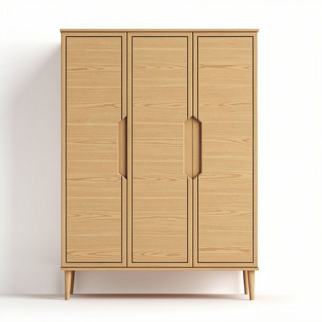 Three-door storage cabinet with wooden finish and tapered legs 150 x 90 x 45cm
