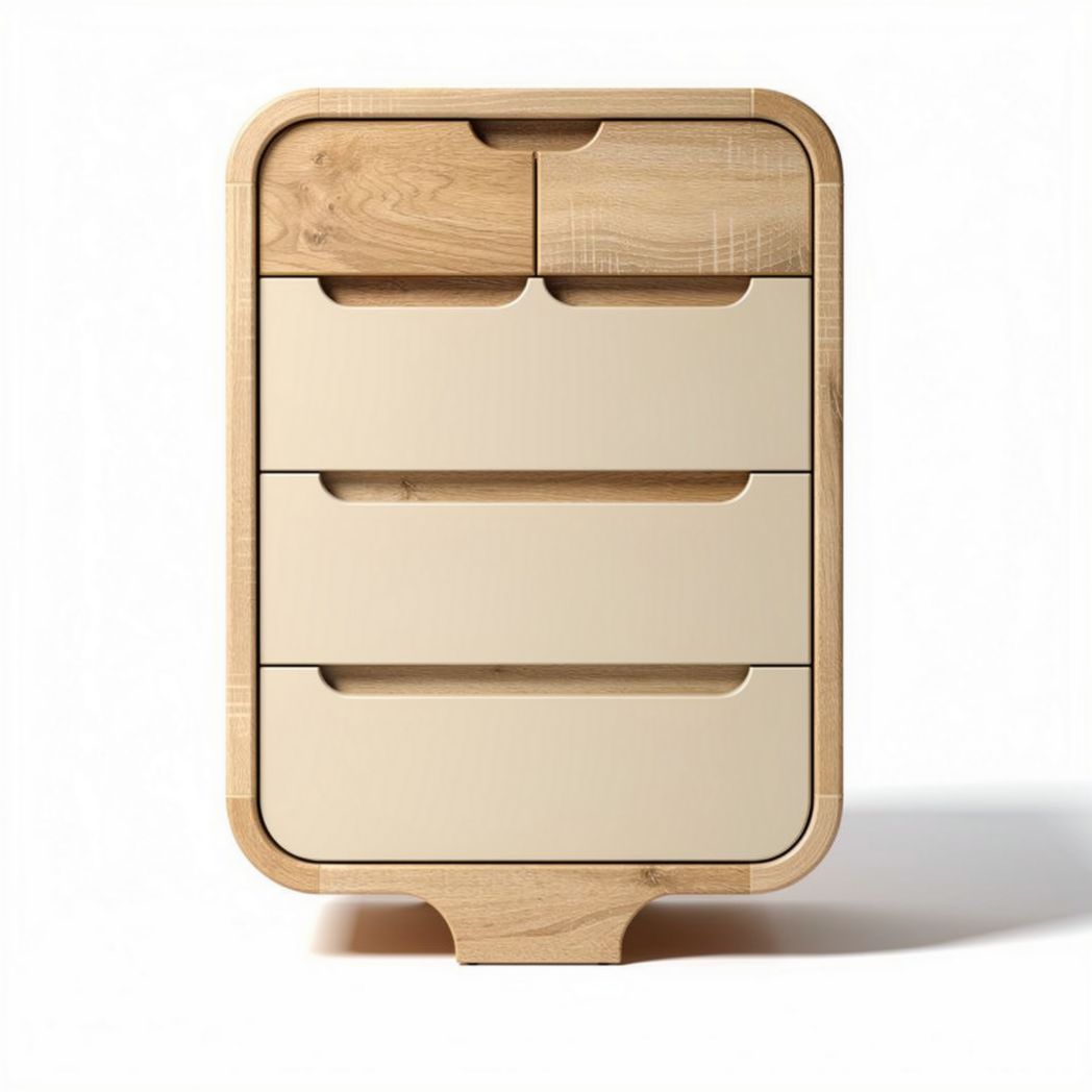 Wooden nightstand with three storage drawers in beige and natural finish 50 x 30 x 80cm