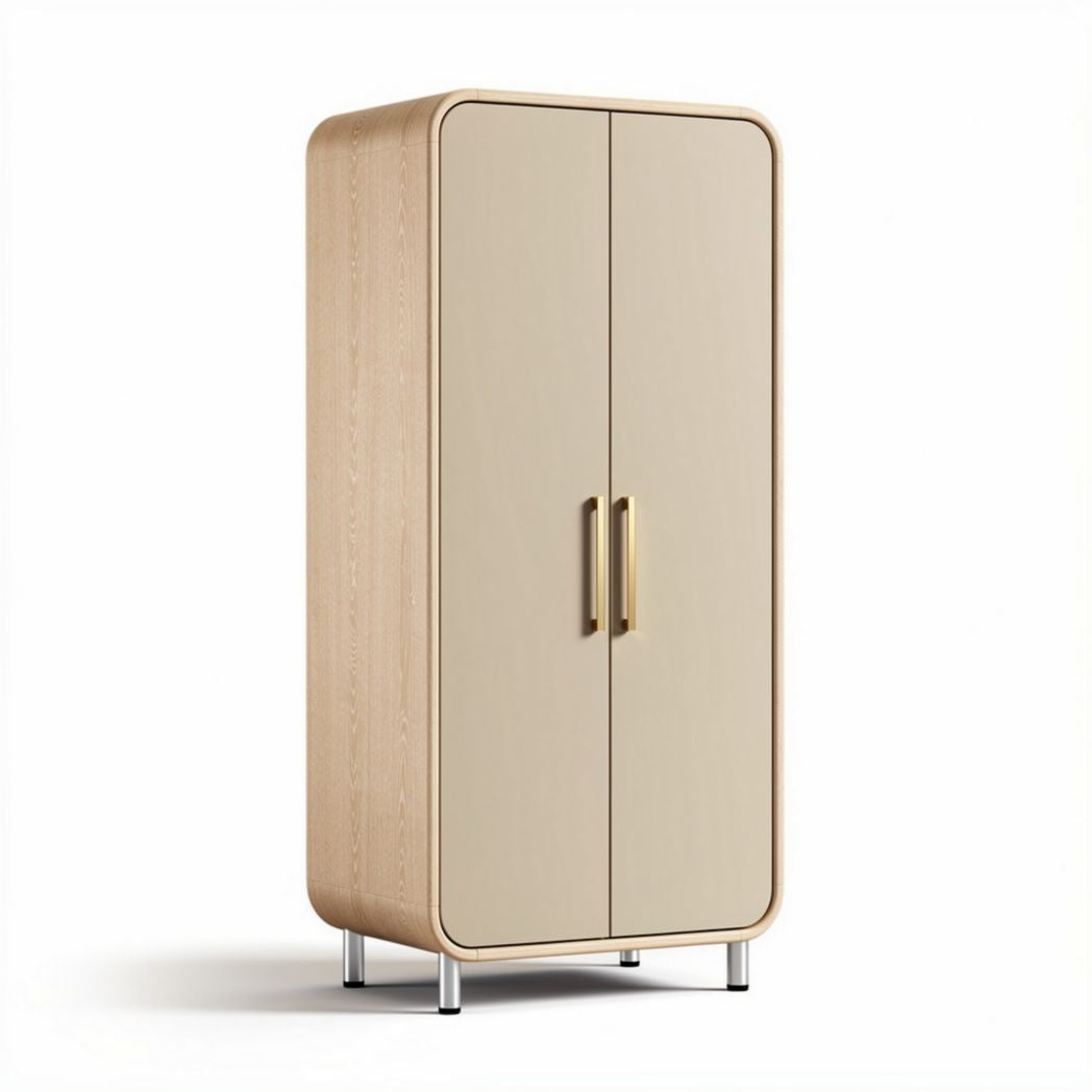 Wooden storage cabinet with double doors and metal legs 80 x 40 x 180cm