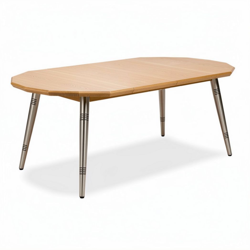 Oak coffee table with metal legs in a modern octagon design 150 x 80 x 75cm