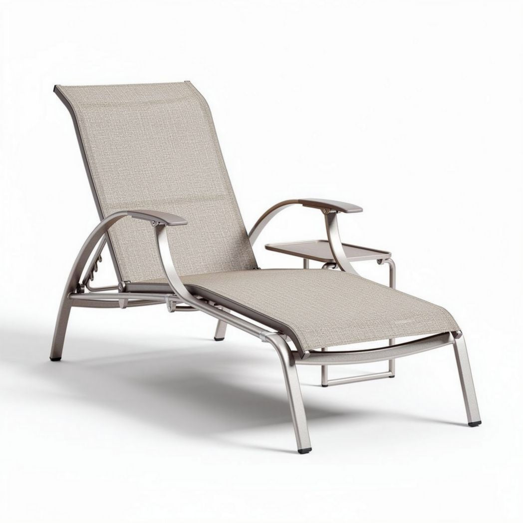 Outdoor lounge chair with aluminum frame and fabric seat in beige 200 x 70 x 90cm