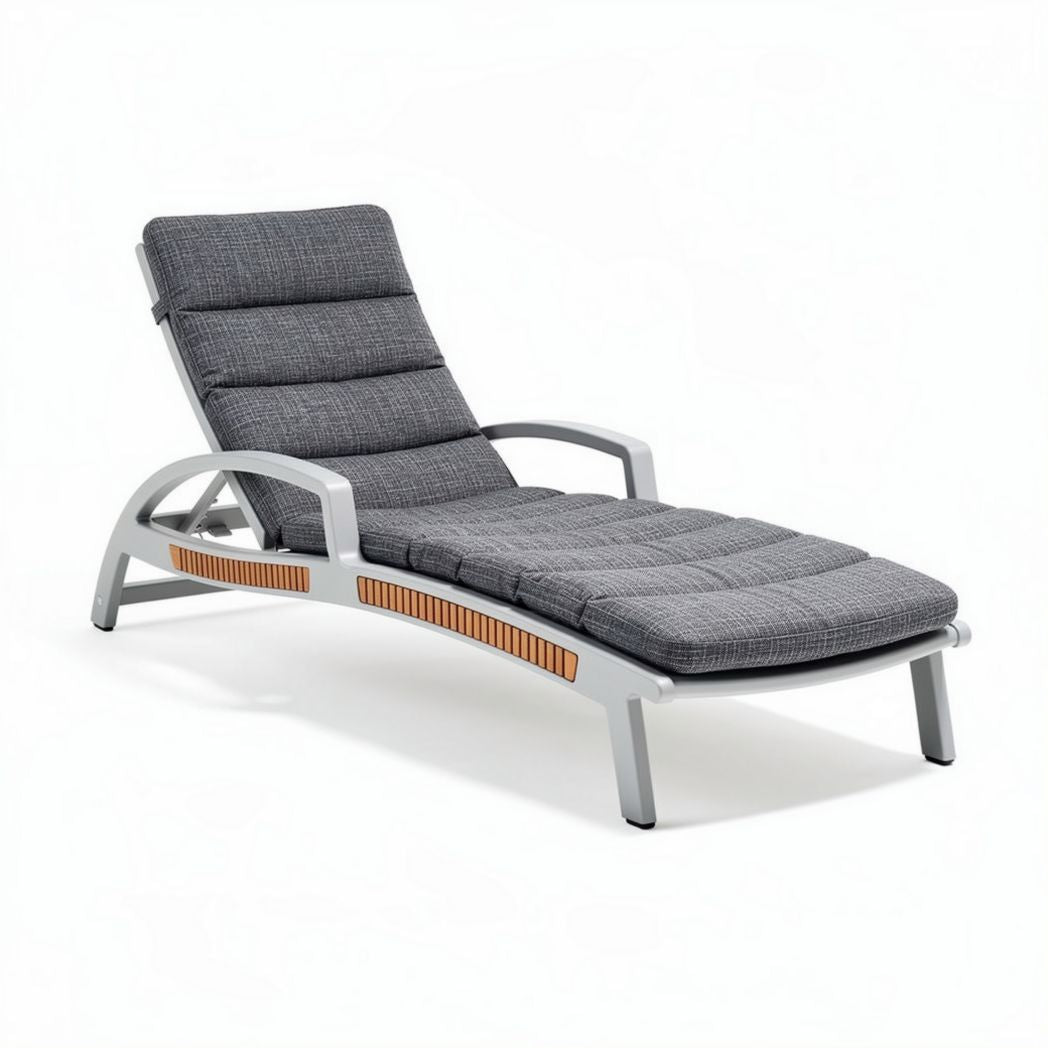 Outdoor adjustable lounge chair with gray cushion and aluminum frame