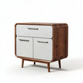 Wood mid-century modern nightstand with two drawers and metal handles 40 x 40 x 50cm