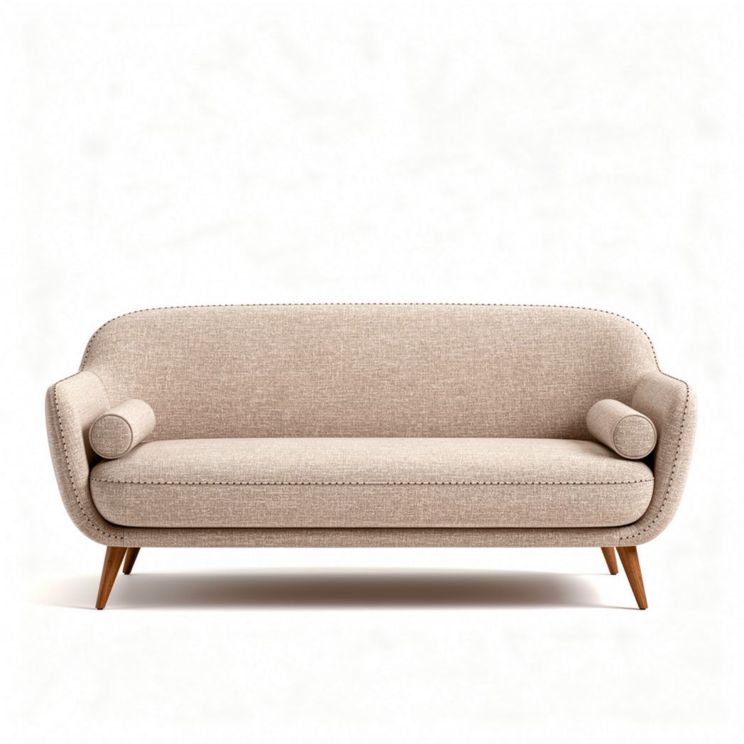 Fabric sofa in beige color with wooden legs 200 x 90 x 80cm