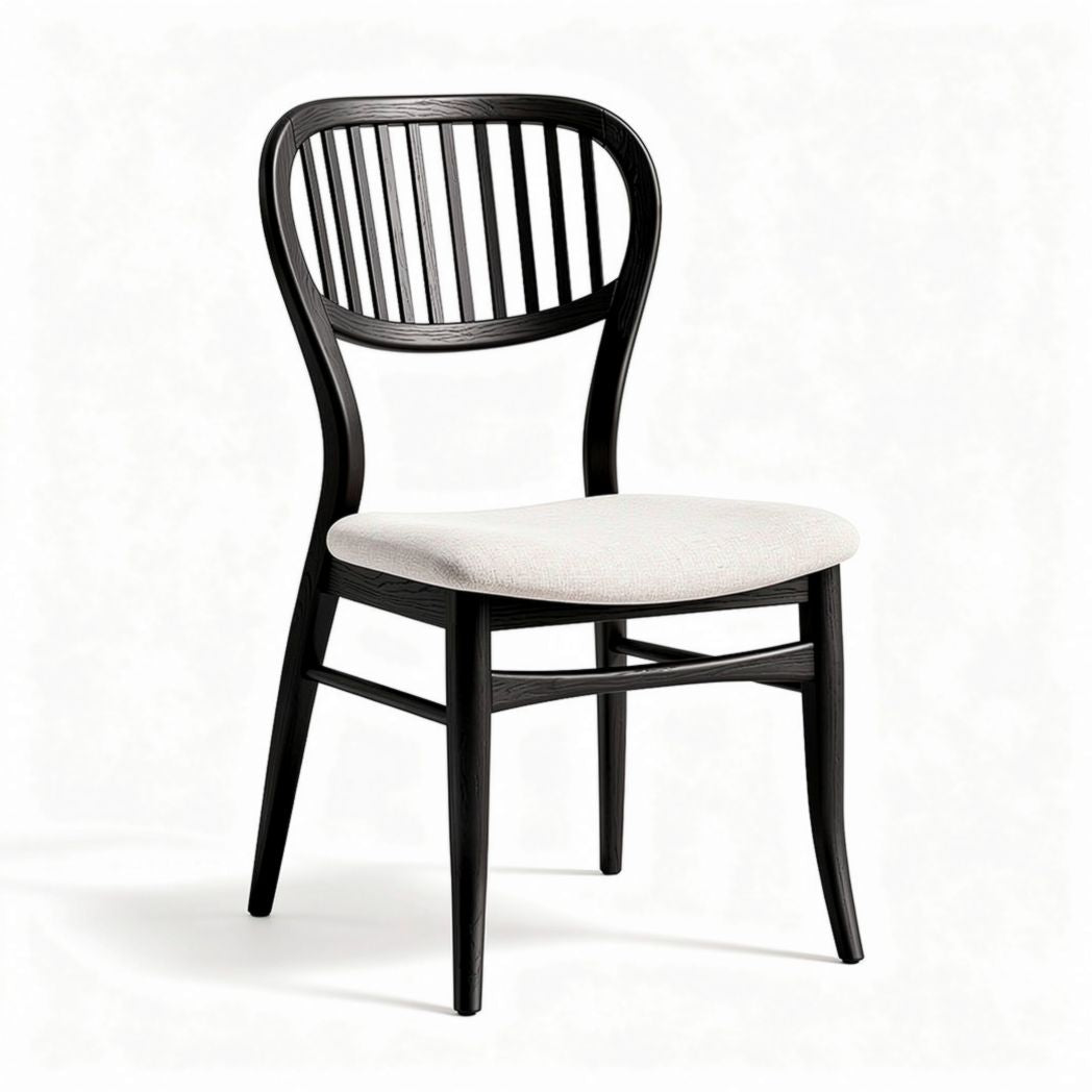 Black wood dining chair with upholstered seat and ergonomic backrest