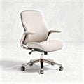 Ergonomic office chair with adjustable armrests in white fabric and chrome base